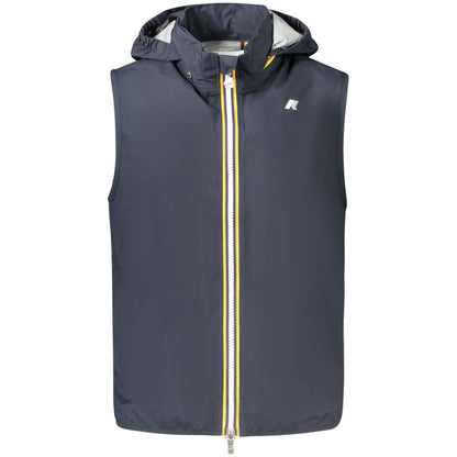 K-WAY Blue Polyester Men Sleeveless Jacket with removable hood and contrasting details displaying high-end streetwear style.