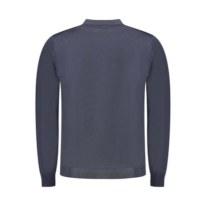 Back view of K-WAY Blue Wool Sweater with long sleeves, 3 buttons, and logo.