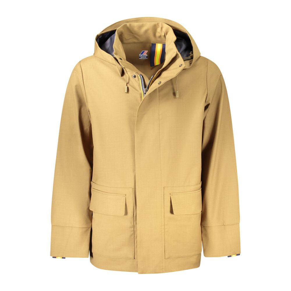 K-WAY beige hooded jacket with front pockets and iconic logo