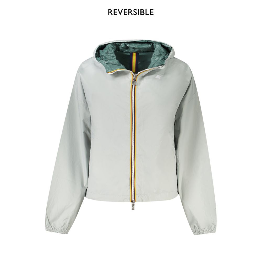 K-WAY Gray Nylon Women Jacket reversible with hood and pockets.