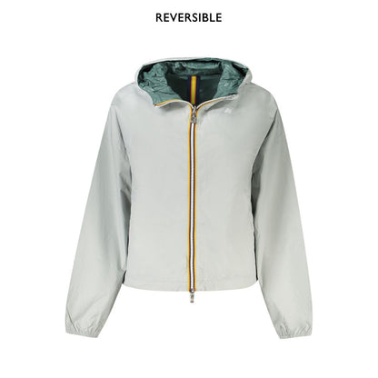 K-WAY Gray Nylon Women Jacket reversible with hood and pockets.