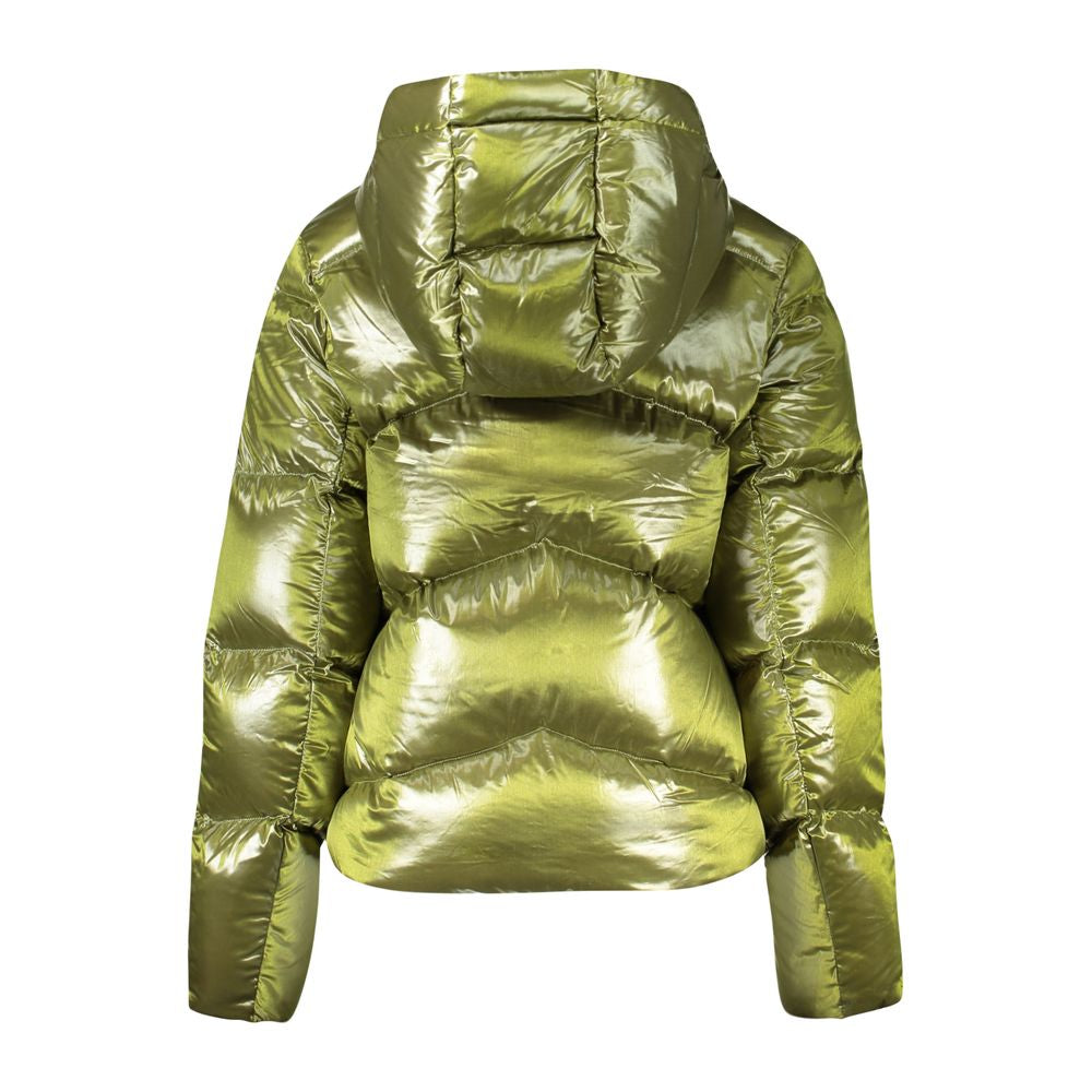 K-WAY Green Polyamide Women Jacket with hood, back view showing shiny finish
