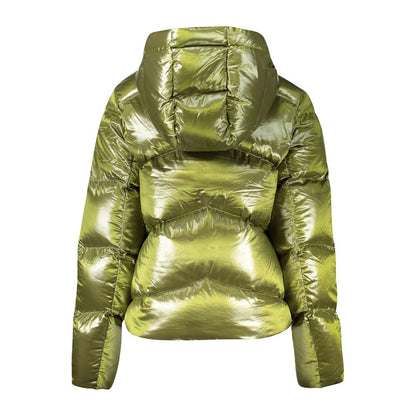 K-WAY Green Polyamide Women Jacket with hood, back view showing shiny finish