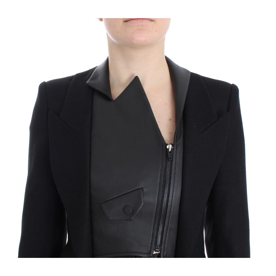KAALE SUKTAE Black Short Blazer Coat Biker Jacket with elegant zip closure and logo details, made from high-quality materials.