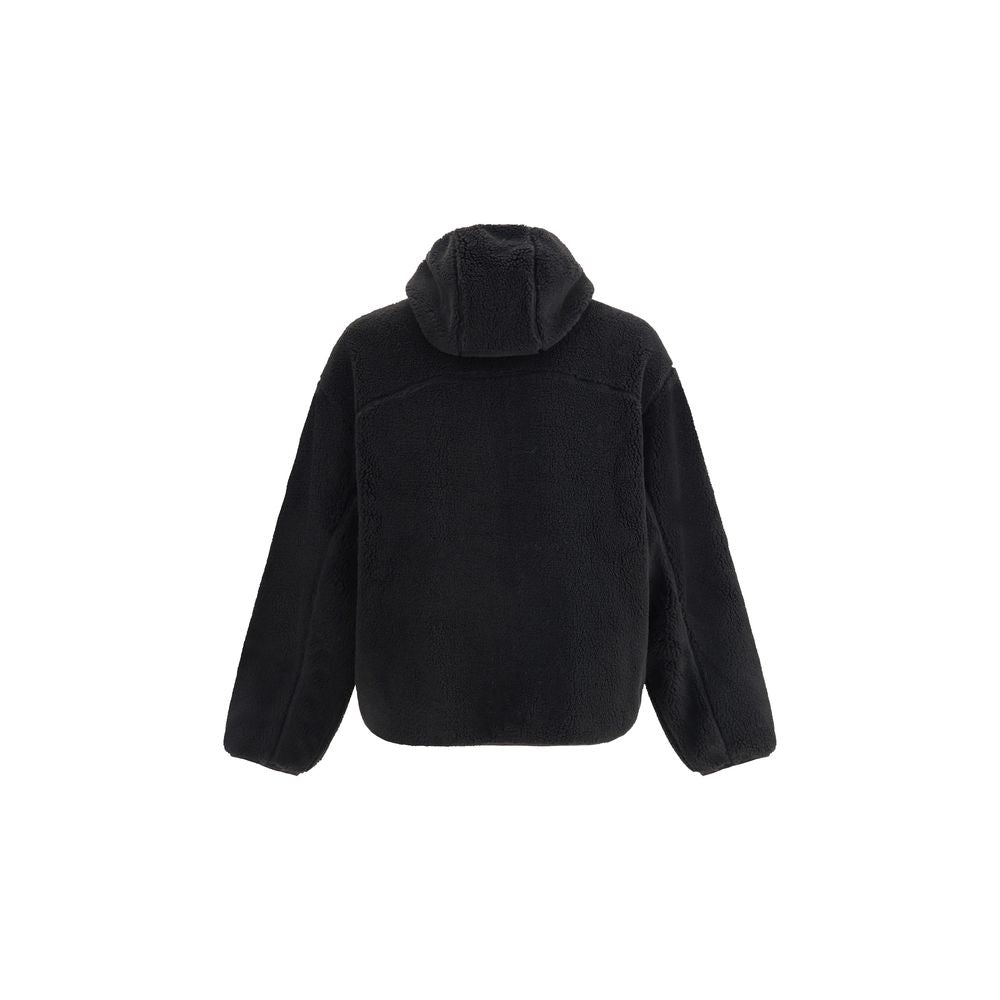 Rear view of Kenzo Black Polyester Full-Length Jacket with hood and soft fleece texture for comfort and style