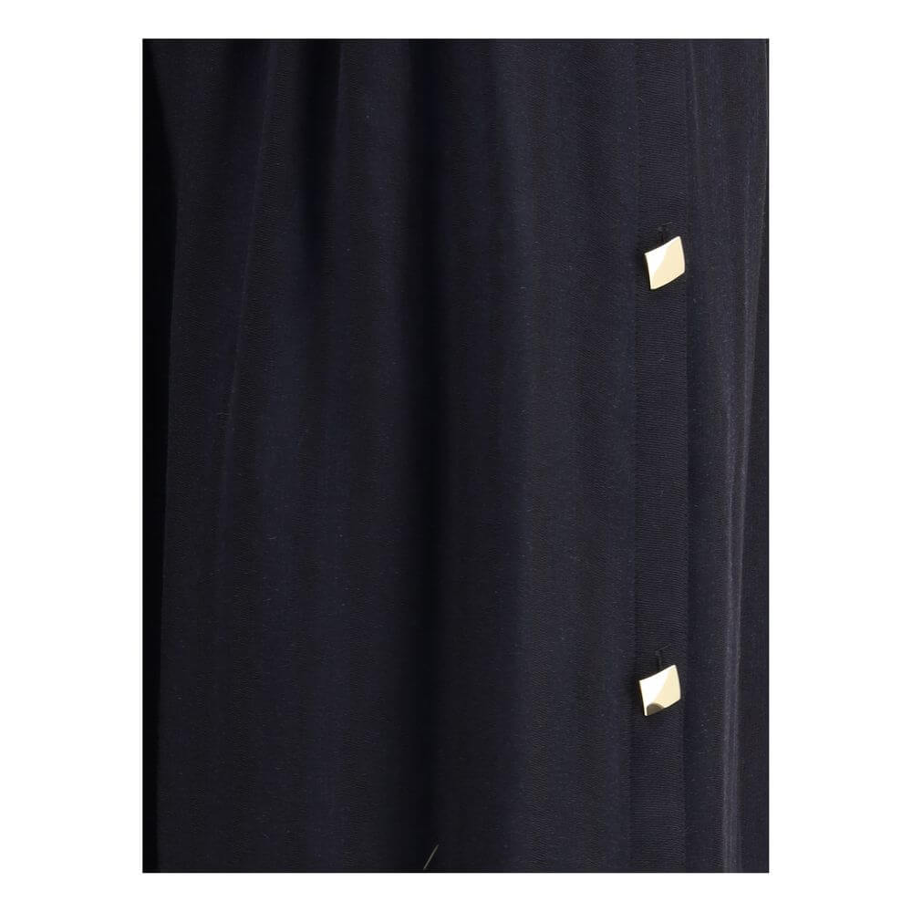 Kristina Ti Black Fleece Wool Long Skirt with golden geometric buttons, elegant semi-wheeled design, timeless style for AW25.