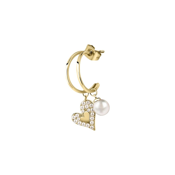 Gold earring with heart and pearl charm, LA PETITE STORY JEWELRY Mod. LPS02AQM38