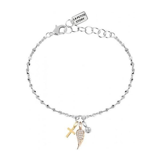 Delicate bracelet from LA PETITE STORY JEWELRY Mod. LPS05AQA01 featuring gold cross and heart charms on a silver chain.