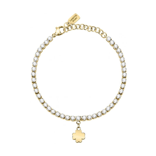 Alt Tag: LA PETITE STORY JEWELRY Mod. LPS05ARR71 gold bracelet with charm on a white background.
