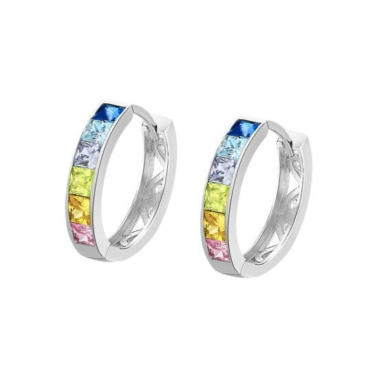 Colorful gemstone hoop earrings from LOTUS JEWELS JEWELRY Mod. LP1936-4/3, showcasing vibrant, multicolored design in silver setting.