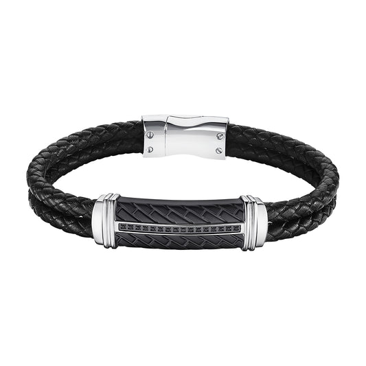 LOTUS JEWELS JEWELRY Mod. LS2286-2/1 black braided bracelet with silver clasp and detailed design.