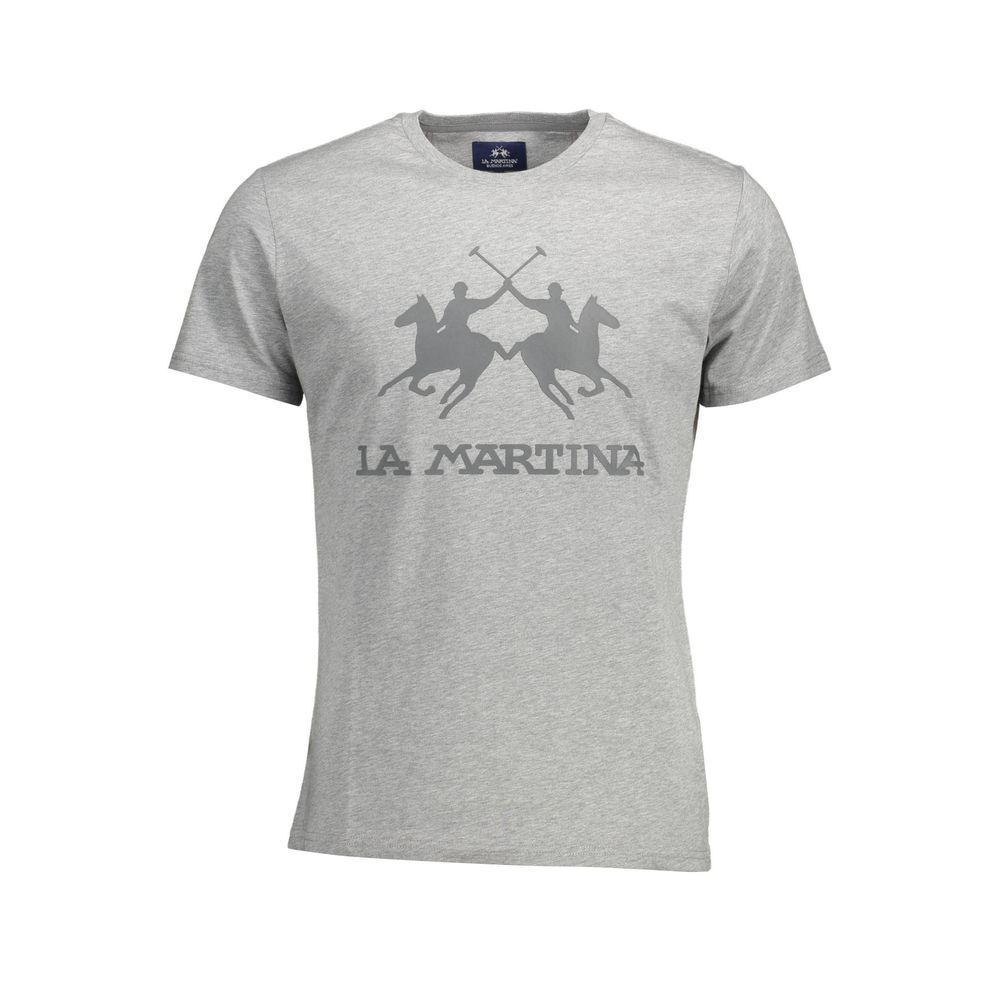 La Martina Brown Cotton Men T-Shirt with logo and print on front, classic crew neck, short sleeves, casual wear for modern men.