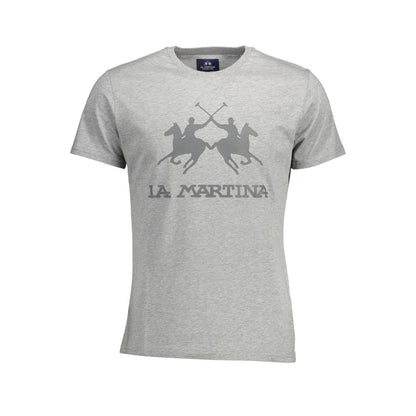 La Martina Brown Cotton Men T-Shirt with logo and print on front, classic crew neck, short sleeves, casual wear for modern men.