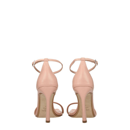 Rear view of Lanvin Pink Leather Stiletto Heel Sandals with buckle closure and open toe design.