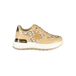 Laura Biagiotti Beige Polyester Women Sneaker with rhinestone embellishments and iconic logo embroidery on side view.