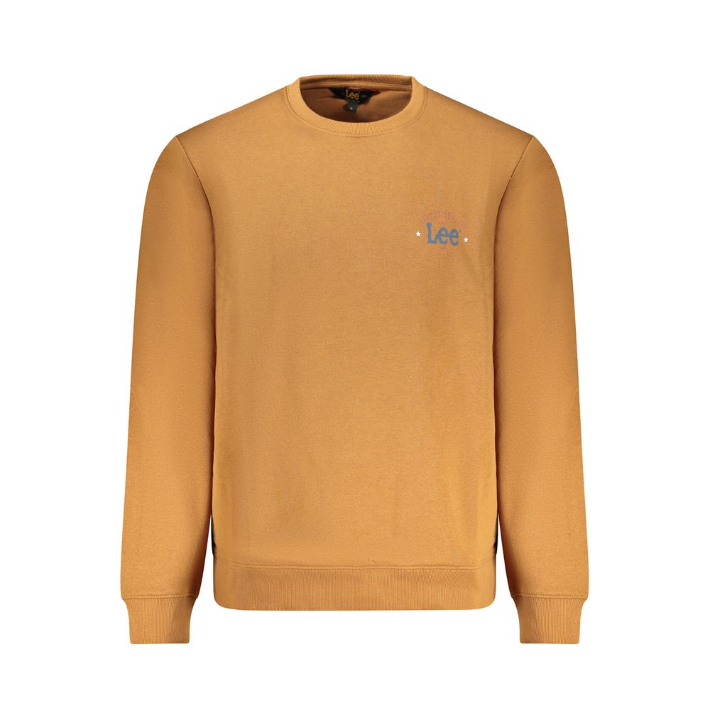 Lee Brown Cotton Men Sweater with crew neck and Lee logo print, perfect for casual and stylish comfort.
