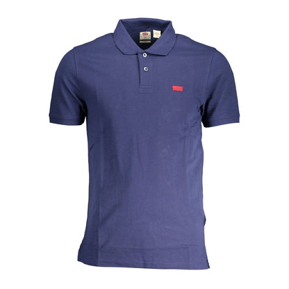 Levi's Blue Cotton Men Polo Shirt with short sleeves and logo, perfect for a casual yet stylish look.