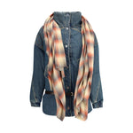 MARBELL Amy Denim Jacket with quilted details, high collar, front snap-button, pockets, and removable belt and scarf, AW25 style.