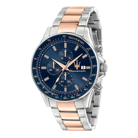 MASERATI MOD. R8873640012 gent's stainless steel wristwatch with quartz movement, blue dial, and mineral glass, 44 mm case.