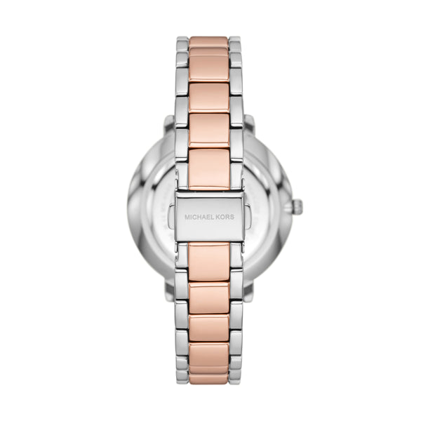 MICHAEL KORS Mod. PYPER ladies wristwatch 38mm in official packaging, elegant rose gold and silver bracelet design.