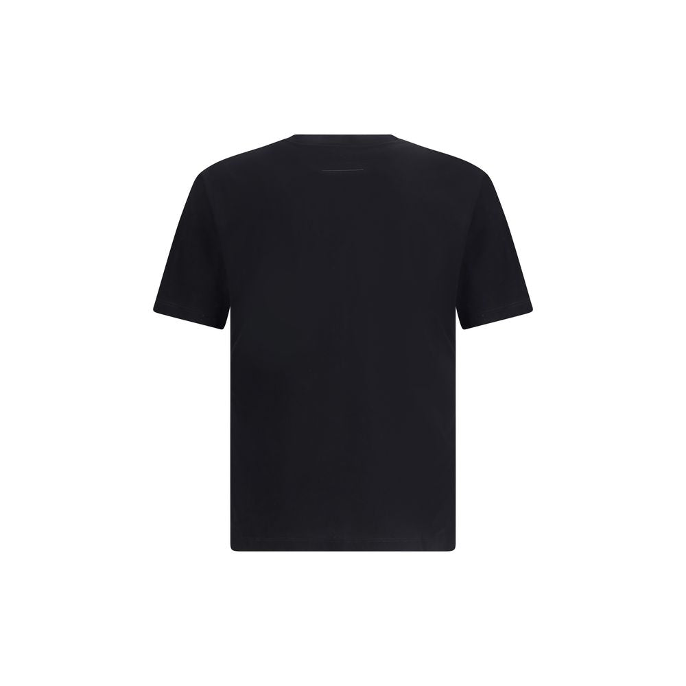 Back view of MM6 Black Cotton T-Shirt featuring a ribbed crew neck and printed logo, showcasing the brand's minimal and conceptual aesthetic.