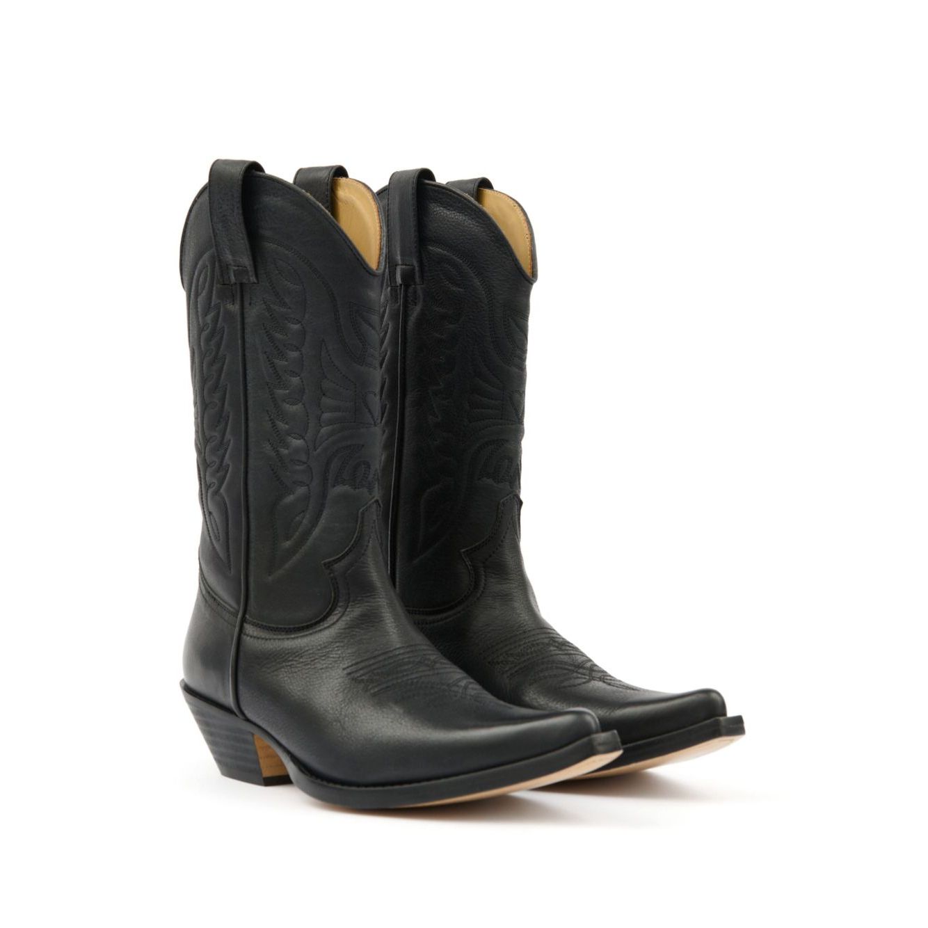 MM6 Maison Margiela Boots Black with pointed toe, double pull-tab, leather sole, 2-inch heel, stylish Florence design, size and fit details.