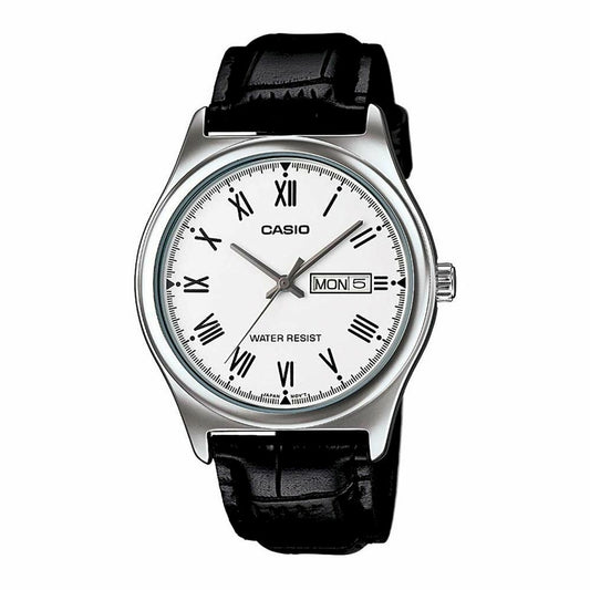 CASIO COLLECTION Mod. DAY DATE ROMAN INDEXES, LEATHER - WHITE-0
