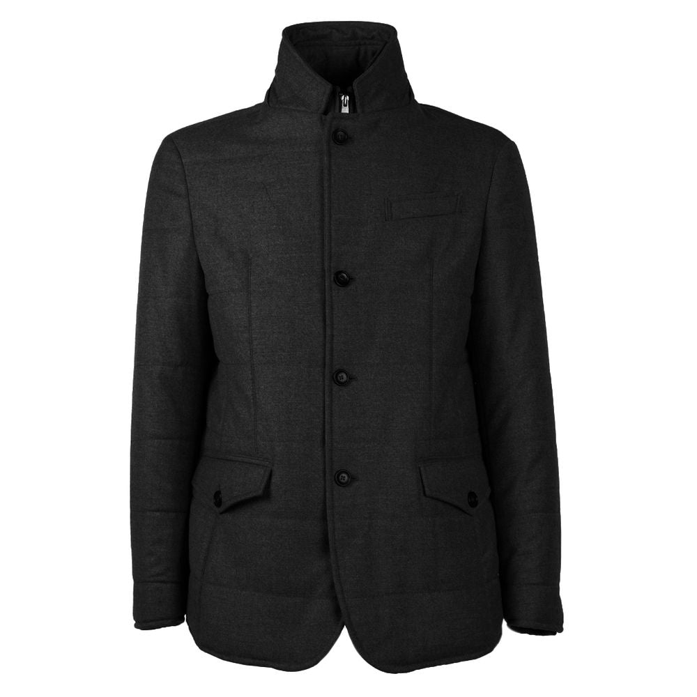 Made in Italy Black Wool Men's Jacket with Cashmere Touch