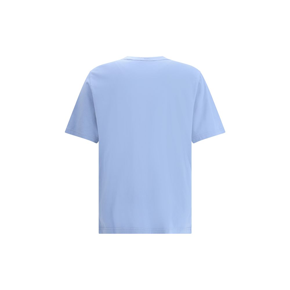 Back view of Maison Kitsuné Light Blue Cotton T-Shirt, featuring comfort fit and signature Standing Fox embroidered patch.