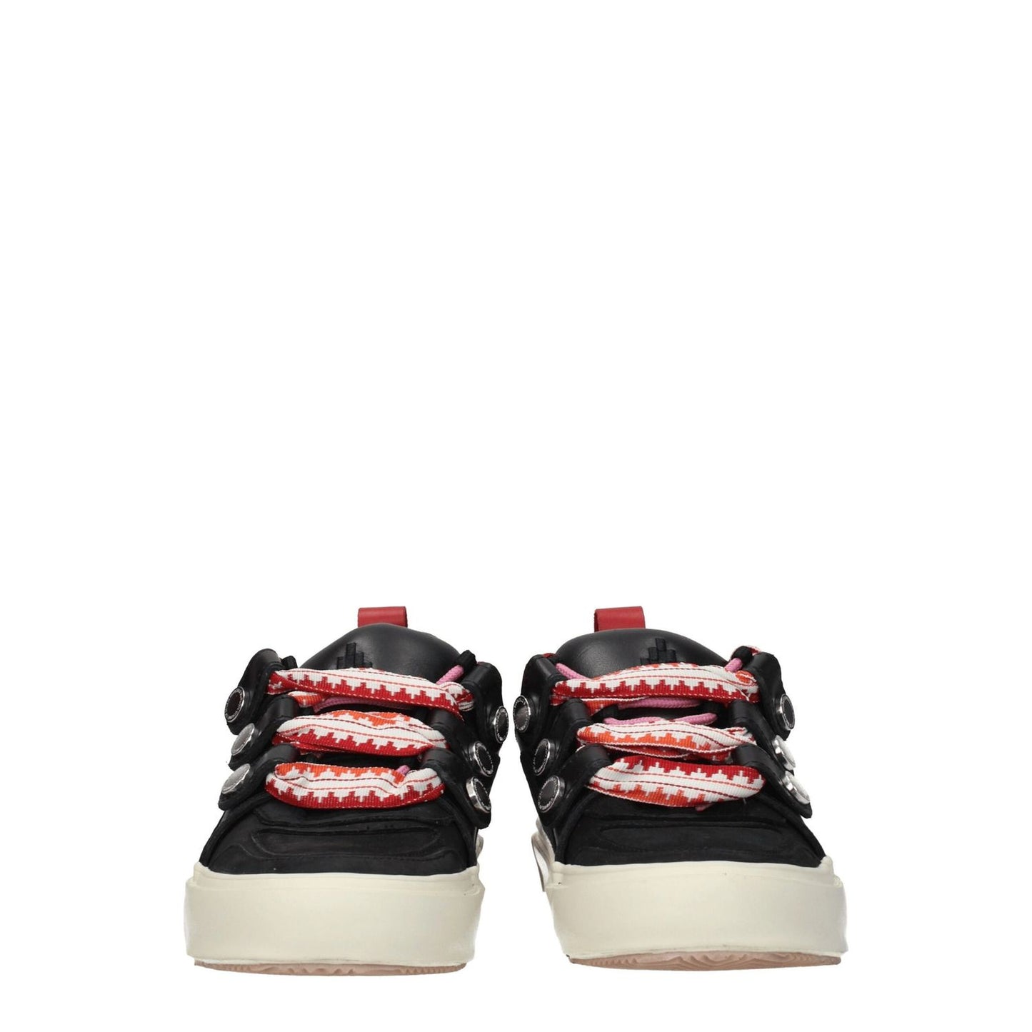 Marcelo Burlon Black Leather Low Top Sneakers with red laces and rubber sole, showcasing vintage effect and sporty glam style.