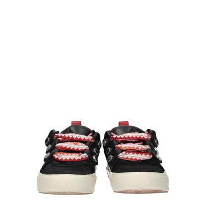 Marcelo Burlon Black Leather Low Top Sneakers with red laces and rubber sole, showcasing vintage effect and sporty glam style.