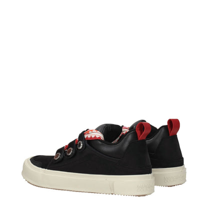 Marcelo Burlon Black Leather Low Top Sneakers with red accents and multiple logos, featuring a rubber sole and round toe design.