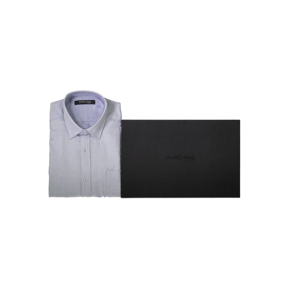 Marciano by Guess White Cotton Shirt, slim long sleeve with Italian collar and single pocket, shown with packaging.