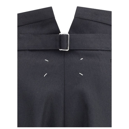 Margiela Black Wool Dress Pants back view with iconic white stitching and belt detail.