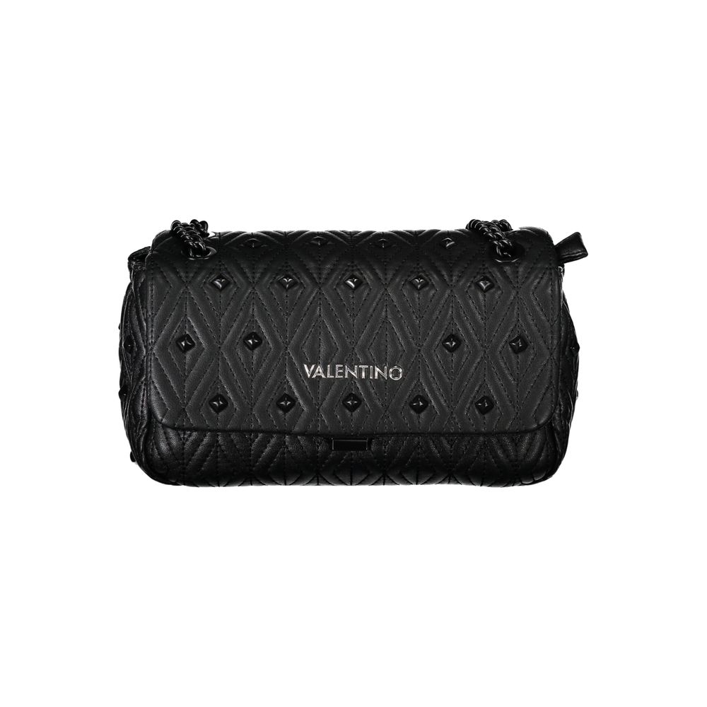 Mario Valentino Black Polyester Handbag with chain shoulder strap, contrasting details, and logo.