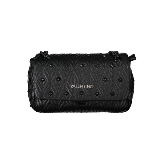 Mario Valentino Black Polyester Handbag with chain shoulder strap, contrasting details, and logo.