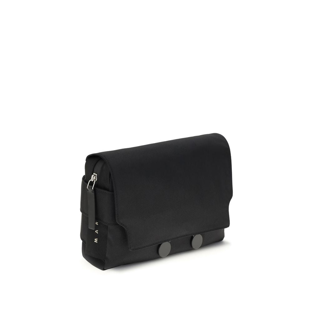 Marni Black Polyamide Clutch Bag with satin metal magnetic closure and exterior flat pocket, perfect for urban style and functionality.