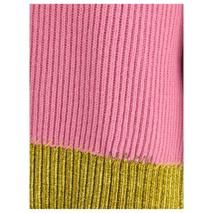 Close-up of pink and yellow knit fabric on Marni Multicolor Fleece Wool Sweatshirt with ribbed texture.