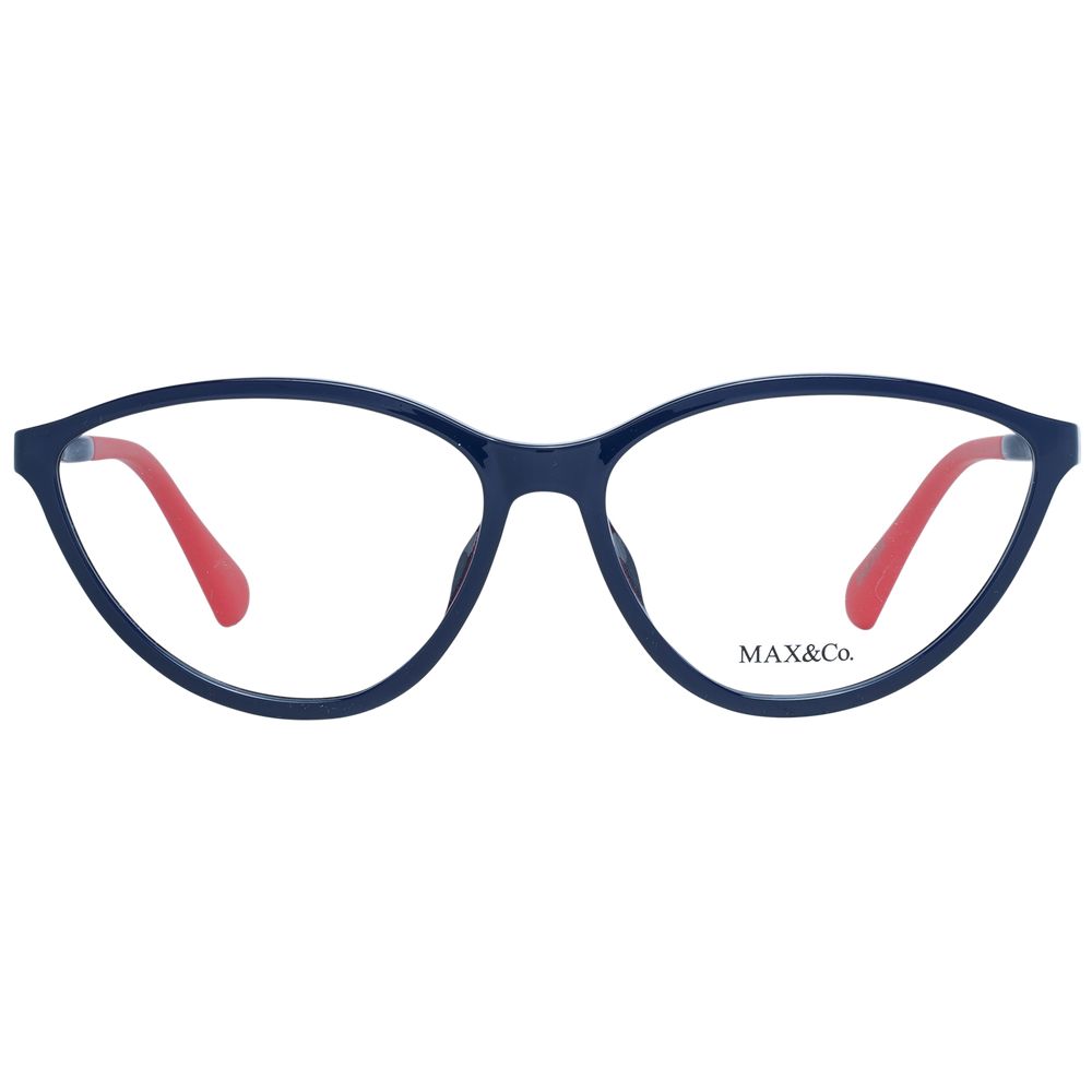 Max & Co Blue Women Glasses Frame in acetate, full-rim, square shape, with demo lenses. Size 52-16-140, blue color.