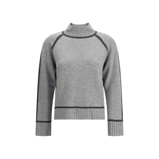 Max Mara Gray Wool Sweatshirt with high neck and ribbed edges, crafted in wool and cashmere blend, offering warmth and elegance.