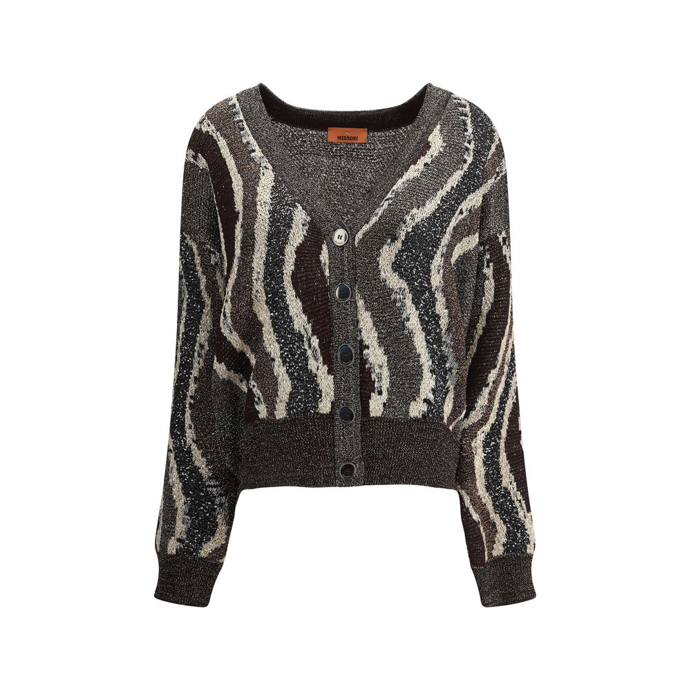 Missoni Brown Viscose Cardigan with wave pattern and sequins for modern elegance, AW25 collection.