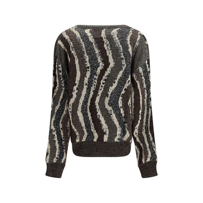 Missoni Brown Viscose Cardigan featuring wave pattern, jacquard design, button closure, and sequin details for a modern look.