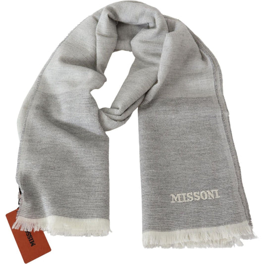 Missoni Elegant Beige Wool Scarf with Embroidery Detail Beige,Category-Accessories,Gender-Men,Material: 100% Wool,Men,Missoni,New with tags,Scarves - Men - Accessories,Subcategory-Scarves MS2006