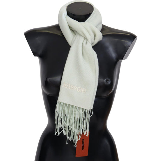 Missoni Elegant White Cashmere Scarf Category-Accessories,Gender-Men,Green,Material: 100% Cashmere,Men,Missoni,New with tags,Scarves - Men - Accessories,Subcategory-Scarves MS2045