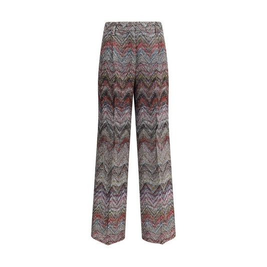 Missoni Multicolor Viscose Casual Pants with zigzag pattern and sequins, featuring wide leg and flowing silhouette for a chic look.