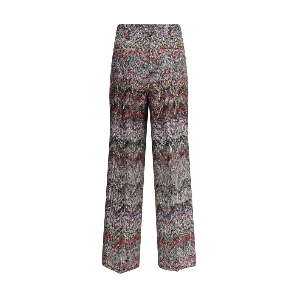 Missoni Multicolor Viscose Casual Pants with zigzag pattern and sequins, showcasing wide leg and sophisticated design.