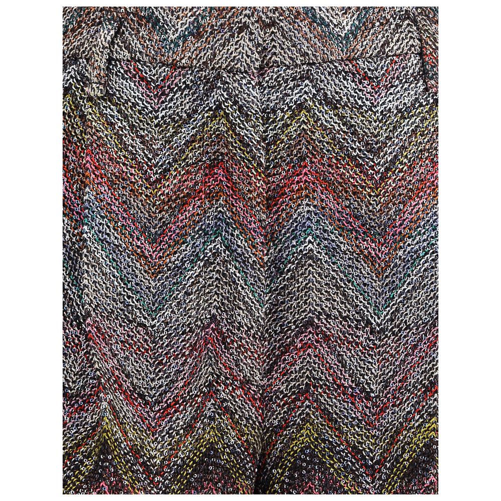 Missoni Multicolor Viscose Casual Pants with iconic zigzag pattern and sequins, showcasing a sophisticated and bold design.