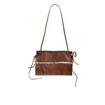 Miu Miu Brown Leather Fur Inner Lining Neck Strap WinterFleece Handwarmer for cold-weather sophistication.