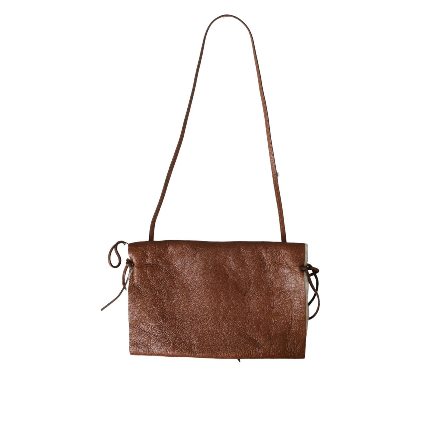 Miu Miu Brown Leather Fur Inner Lining Neck Strap WinterFleece Handwarmer - luxurious and warm accessory for cold weather.