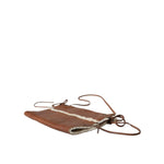 Miu Miu Brown Leather Fur Inner Lining Neck Strap WinterFleece Handwarmer, luxury brown leather and fur design, cold-weather accessory.